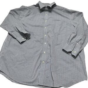 GS Mens Shirt Size 18.5 Brown Blue White Plaid Cool Dry Wrinkle Free 100% Cotton